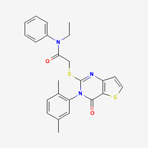 molecular formula C24H23N3O2S2 B2542803 2-{[3-(2,5-dimethylphenyl)-4-oxo-3,4-dihydrothieno[3,2-d]pyrimidin-2-yl]sulfanyl}-N-ethyl-N-phenylacetamide CAS No. 1291857-38-9