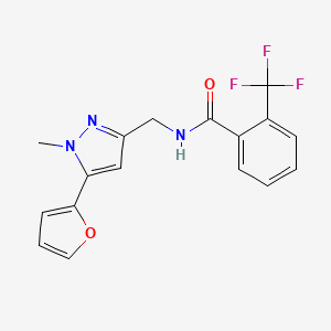 molecular formula C17H14F3N3O2 B2542817 N-((5-(furan-2-yl)-1-methyl-1H-pyrazol-3-yl)methyl)-2-(trifluoromethyl)benzamide CAS No. 1421512-76-6