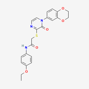 molecular formula C22H21N3O5S B2542832 2-[4-(2,3-dihydro-1,4-benzodioxin-6-yl)-3-oxidanylidene-pyrazin-2-yl]sulfanyl-N-(4-ethoxyphenyl)ethanamide CAS No. 899943-70-5