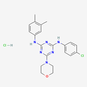 molecular formula C21H24Cl2N6O B2542855 N2-(4-chlorophenyl)-N4-(3,4-dimethylphenyl)-6-morpholino-1,3,5-triazine-2,4-diamine hydrochloride CAS No. 1179393-30-6