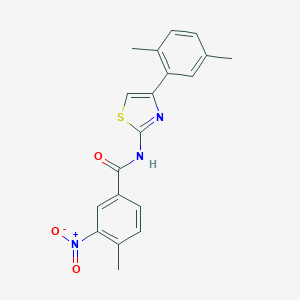 molecular formula C19H17N3O3S B254292 N-[4-(2,5-dimethylphenyl)-1,3-thiazol-2-yl]-4-methyl-3-nitrobenzamide 