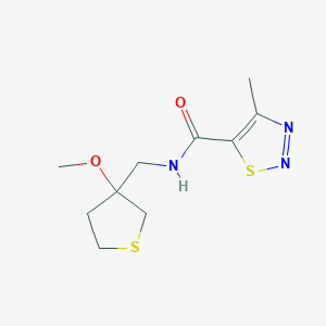 molecular formula C10H15N3O2S2 B2542922 N-((3-methoxytetrahydrothiophen-3-yl)methyl)-4-methyl-1,2,3-thiadiazole-5-carboxamide CAS No. 1448065-70-0