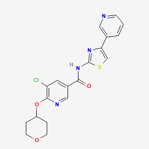 molecular formula C19H17ClN4O3S B2542933 5-氯-N-(4-(吡啶-3-基)噻唑-2-基)-6-((四氢-2H-吡喃-4-基)氧基)烟酰胺 CAS No. 1903403-57-5