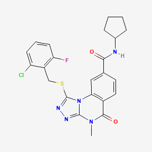 molecular formula C23H21ClFN5O2S B2542948 1-[(2-chloro-6-fluorobenzyl)thio]-N-cyclopentyl-4-methyl-5-oxo-4,5-dihydro[1,2,4]triazolo[4,3-a]quinazoline-8-carboxamide CAS No. 1111221-98-7