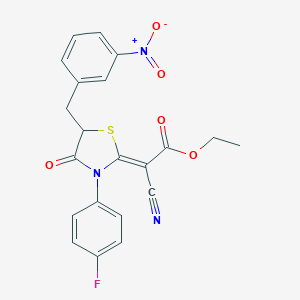 molecular formula C21H16FN3O5S B254296 ethyl (2Z)-cyano[3-(4-fluorophenyl)-5-(3-nitrobenzyl)-4-oxo-1,3-thiazolidin-2-ylidene]ethanoate 