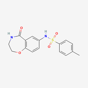 molecular formula C16H16N2O4S B2542966 4-methyl-N-(5-oxo-2,3,4,5-tetrahydrobenzo[f][1,4]oxazepin-7-yl)benzenesulfonamide CAS No. 926032-59-9