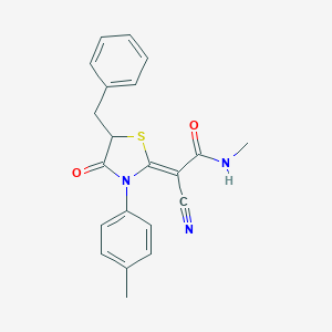molecular formula C21H19N3O2S B254298 2-[5-benzyl-3-(4-methylphenyl)-4-oxo-1,3-thiazolidin-2-ylidene]-2-cyano-N-methylacetamide 