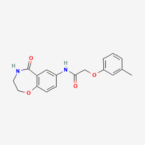 molecular formula C18H18N2O4 B2542990 N-(5-oxo-2,3,4,5-tetrahydrobenzo[f][1,4]oxazepin-7-yl)-2-(m-tolyloxy)acetamide CAS No. 921890-84-8