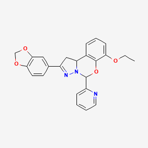 molecular formula C24H21N3O4 B2542994 2-(苯并[d][1,3]二氧杂环-5-基)-7-乙氧基-5-(吡啶-2-基)-5,10b-二氢-1H-苯并[e]吡唑并[1,5-c][1,3]恶嗪 CAS No. 899746-66-8
