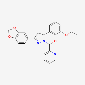 molecular formula C24H21N3O4 B2542994 2-(ベンゾ[d][1,3]ジオキソール-5-イル)-7-エトキシ-5-(ピリジン-2-イル)-5,10b-ジヒドロ-1H-ベンゾ[e]ピラゾロ[1,5-c][1,3]オキサジン CAS No. 899746-66-8