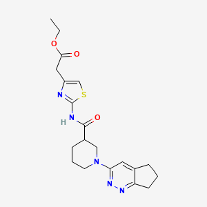ethyl 2-[2-(1-{5H,6H,7H-cyclopenta[c]pyridazin-3-yl}piperidine-3-amido)-1,3-thiazol-4-yl]acetate