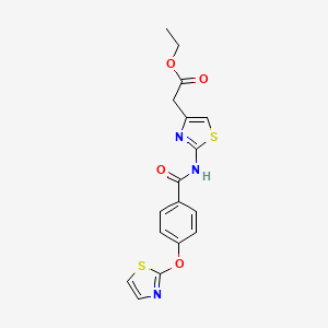 molecular formula C17H15N3O4S2 B2543033 Ethyl 2-(2-(4-(thiazol-2-yloxy)benzamido)thiazol-4-yl)acetate CAS No. 1904221-38-0