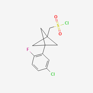 molecular formula C12H11Cl2FO2S B2543034 [3-(5-Chloro-2-fluorophenyl)-1-bicyclo[1.1.1]pentanyl]methanesulfonyl chloride CAS No. 2287339-81-3
