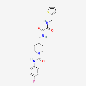 molecular formula C20H23FN4O3S B2543043 N1-((1-((4-fluorophenyl)carbamoyl)piperidin-4-yl)methyl)-N2-(thiophen-2-ylmethyl)oxalamide CAS No. 1234920-82-1