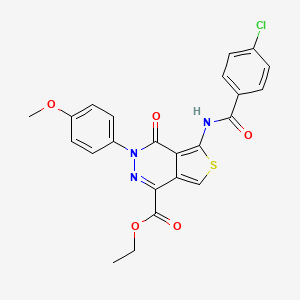molecular formula C23H18ClN3O5S B2543044 5-[(4-氯苯甲酰)氨基]-3-(4-甲氧基苯基)-4-氧代噻吩并[3,4-d]哒嗪-1-羧酸乙酯 CAS No. 851952-00-6