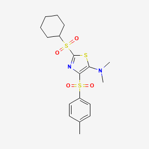 molecular formula C18H24N2O4S3 B2543045 2-(cyclohexylsulfonyl)-N,N-dimethyl-4-tosylthiazol-5-amine CAS No. 875158-73-9