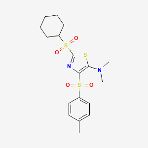 molecular formula C18H24N2O4S3 B2543045 2-(Cyclohexylsulfonyl)-N,N-dimethyl-4-tosylthiazol-5-amin CAS No. 875158-73-9