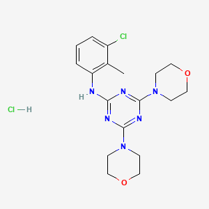 molecular formula C18H24Cl2N6O2 B2543047 N-(3-chloro-2-methylphenyl)-4,6-dimorpholino-1,3,5-triazin-2-amine hydrochloride CAS No. 1215556-13-0