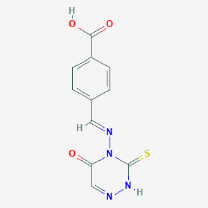 molecular formula C11H8N4O3S B254305 4-{[(5-oxo-3-thioxo-2,5-dihydro-1,2,4-triazin-4(3H)-yl)imino]methyl}benzoic acid 