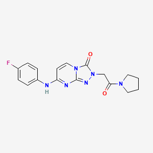 molecular formula C17H17FN6O2 B2543070 7-(4-fluoroanilino)-2-[2-oxo-2-(1-pyrrolidinyl)ethyl][1,2,4]triazolo[4,3-a]pyrimidin-3(2H)-one CAS No. 1251691-62-9