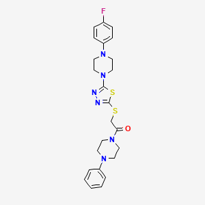 molecular formula C24H27FN6OS2 B2543099 2-((5-(4-(4-Fluorophenyl)piperazin-1-yl)-1,3,4-thiadiazol-2-yl)thio)-1-(4-phenylpiperazin-1-yl)ethanone CAS No. 1105221-52-0