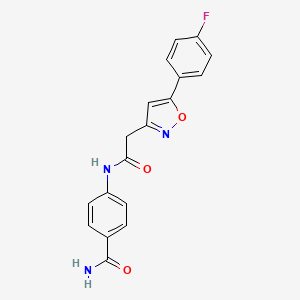 molecular formula C18H14FN3O3 B2543105 4-(2-(5-(4-Fluorophenyl)isoxazol-3-yl)acetamido)benzamide CAS No. 953228-73-4