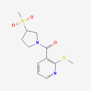 molecular formula C12H16N2O3S2 B2543106 (3-(Methylsulfonyl)pyrrolidin-1-yl)(2-(methylthio)pyridin-3-yl)methanone CAS No. 1448060-21-6