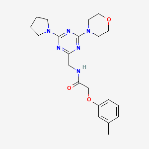 molecular formula C21H28N6O3 B2543107 N-((4-morpholino-6-(pyrrolidin-1-yl)-1,3,5-triazin-2-yl)methyl)-2-(m-tolyloxy)acetamide CAS No. 2034222-58-5