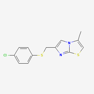 molecular formula C13H11ClN2S2 B2543110 6-(((4-Chlorophenyl)thio)methyl)-3-methylimidazo[2,1-b]thiazole CAS No. 324540-87-6