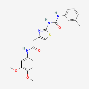molecular formula C21H22N4O4S B2543136 N-(3,4-dimethoxyphenyl)-2-(2-(3-(m-tolyl)ureido)thiazol-4-yl)acetamide CAS No. 921500-14-3