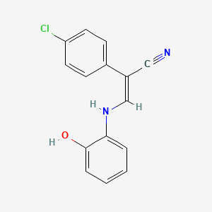 molecular formula C15H11ClN2O B2543138 2-(4-Chlorophenyl)-3-(2-hydroxyanilino)acrylonitrile CAS No. 338403-00-2