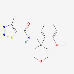 molecular formula C17H21N3O3S B2543141 N-((4-(2-methoxyphenyl)tetrahydro-2H-pyran-4-yl)methyl)-4-methyl-1,2,3-thiadiazole-5-carboxamide CAS No. 1251686-84-6