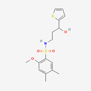 molecular formula C16H21NO4S2 B2543157 N-(3-hydroxy-3-(thiophen-2-yl)propyl)-2-methoxy-4,5-dimethylbenzenesulfonamide CAS No. 1396808-22-2
