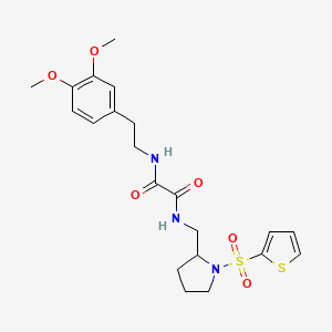 molecular formula C21H27N3O6S2 B2543170 N1-(3,4-dimethoxyphenethyl)-N2-((1-(thiophen-2-ylsulfonyl)pyrrolidin-2-yl)methyl)oxalamide CAS No. 887219-36-5