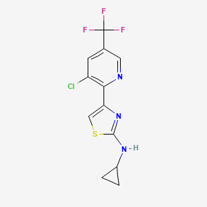 molecular formula C12H9ClF3N3S B2543175 4-[3-クロロ-5-(トリフルオロメチル)ピリジン-2-イル]-N-シクロプロピル-1,3-チアゾール-2-アミン CAS No. 2059278-73-6