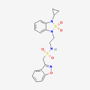 molecular formula C19H20N4O5S2 B2543197 1-(1,2-benzoxazol-3-yl)-N-[2-(3-cyclopropyl-2,2-dioxo-1,3-dihydro-2lambda6,1,3-benzothiadiazol-1-yl)ethyl]methanesulfonamide CAS No. 2097920-29-9