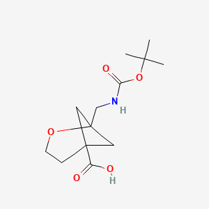 molecular formula C13H21NO5 B2543203 1-[[(2-Methylpropan-2-yl)oxycarbonylamino]methyl]-2-oxabicyclo[3.1.1]heptane-5-carboxylic acid CAS No. 2377033-01-5