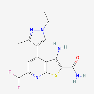 molecular formula C15H15F2N5OS B2543231 3-amino-6-(difluoromethyl)-4-(1-ethyl-3-methyl-1H-pyrazol-4-yl)thieno[2,3-b]pyridine-2-carboxamide CAS No. 1005679-22-0