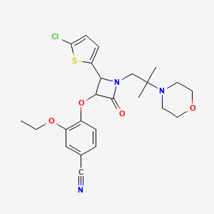 molecular formula C24H28ClN3O4S B2543244 4-{[2-(5-Chlorothiophen-2-yl)-1-[2-methyl-2-(morpholin-4-yl)propyl]-4-oxoazetidin-3-yl]oxy}-3-ethoxybenzonitrile CAS No. 1223045-95-1