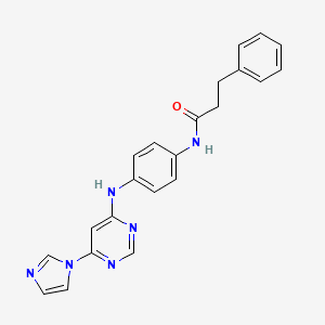 molecular formula C22H20N6O B2543250 N-(4-((6-(1H-imidazol-1-yl)pyrimidin-4-yl)amino)phenyl)-3-phenylpropanamide CAS No. 1203311-94-7