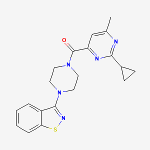 molecular formula C20H21N5OS B2543272 [4-(1,2-Benzothiazol-3-yl)piperazin-1-yl]-(2-cyclopropyl-6-methylpyrimidin-4-yl)methanone CAS No. 2415564-82-6