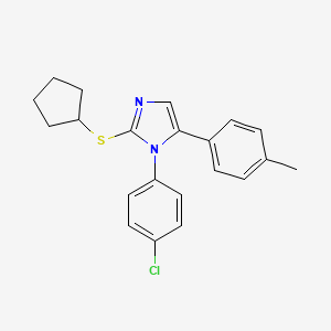 molecular formula C21H21ClN2S B2543293 1-(4-chlorophenyl)-2-(cyclopentylthio)-5-(p-tolyl)-1H-imidazole CAS No. 1226447-42-2