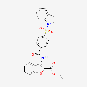 molecular formula C26H22N2O6S B2543297 Ethyl 3-(4-(indolin-1-ylsulfonyl)benzamido)benzofuran-2-carboxylate CAS No. 477501-26-1