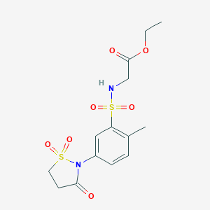 molecular formula C14H18N2O7S2 B254330 Ethyl ({[5-(1,1-dioxido-3-oxo-2-isothiazolidinyl)-2-methylphenyl]sulfonyl}amino)acetate 