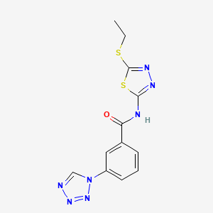 molecular formula C12H11N7OS2 B2543305 N-[5-(ethylsulfanyl)-1,3,4-thiadiazol-2-yl]-3-(1H-tetrazol-1-yl)benzamide CAS No. 915910-52-0
