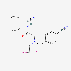 molecular formula C20H23F3N4O B2543317 N-(1-cyanocycloheptyl)-2-{[(4-cyanophenyl)methyl](2,2,2-trifluoroethyl)amino}acetamide CAS No. 1252161-41-3