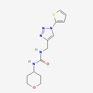 molecular formula C13H17N5O2S B2543318 1-(tetrahydro-2H-pyran-4-yl)-3-((1-(thiophen-2-yl)-1H-1,2,3-triazol-4-yl)methyl)urea CAS No. 2034333-57-6