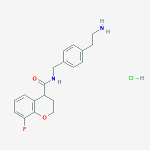 molecular formula C19H22ClFN2O2 B2543340 N-[[4-(2-Aminoethyl)phenyl]methyl]-8-fluoro-3,4-dihydro-2H-chromene-4-carboxamide;hydrochloride CAS No. 2418675-22-4