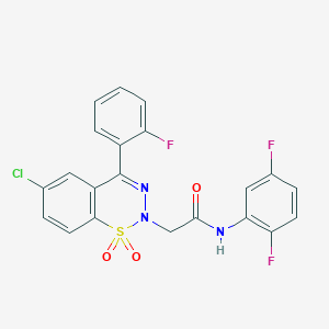 molecular formula C21H13ClF3N3O3S B2543344 2-(6-氯-4-(2-氟苯基)-1,1-二氧化-2H-苯并[e][1,2,3]噻二嗪-2-基)-N-(2,5-二氟苯基)乙酰胺 CAS No. 1031575-31-1