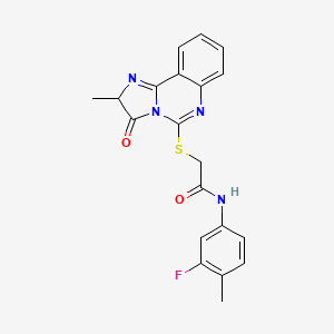 molecular formula C20H17FN4O2S B2543354 N-(3-fluoro-4-methylphenyl)-2-((2-methyl-3-oxo-2,3-dihydroimidazo[1,2-c]quinazolin-5-yl)thio)acetamide CAS No. 1053086-81-9